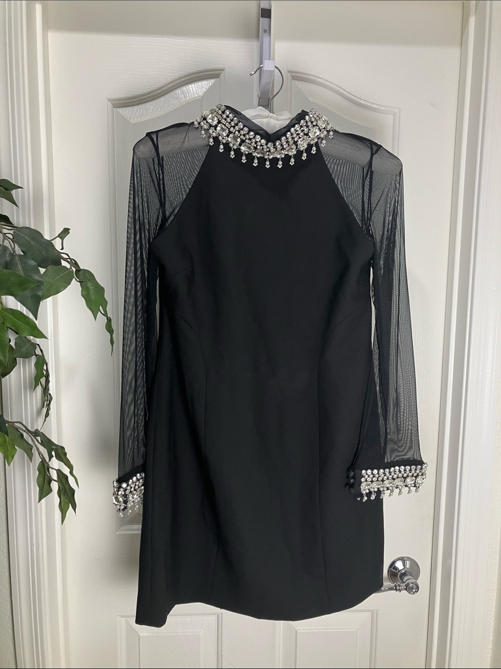 Cinq a Sept Loretta Pearl Trim Mini Dress, 16, Black, Crystal and Rhinestone
